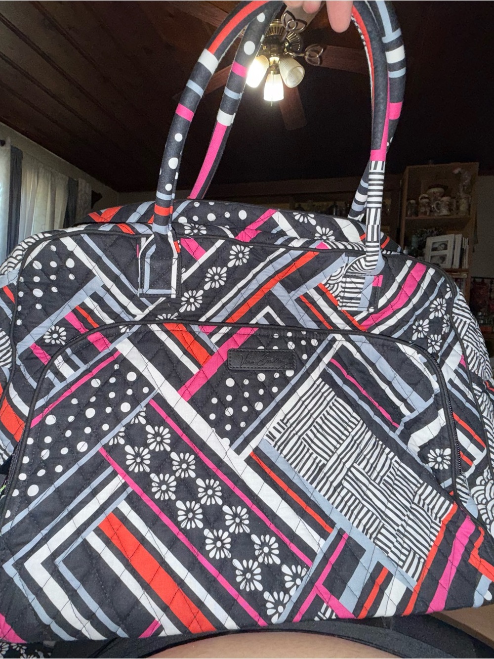 Vera Bradley Black Quilted Travel Tote with Pink and Red Accents